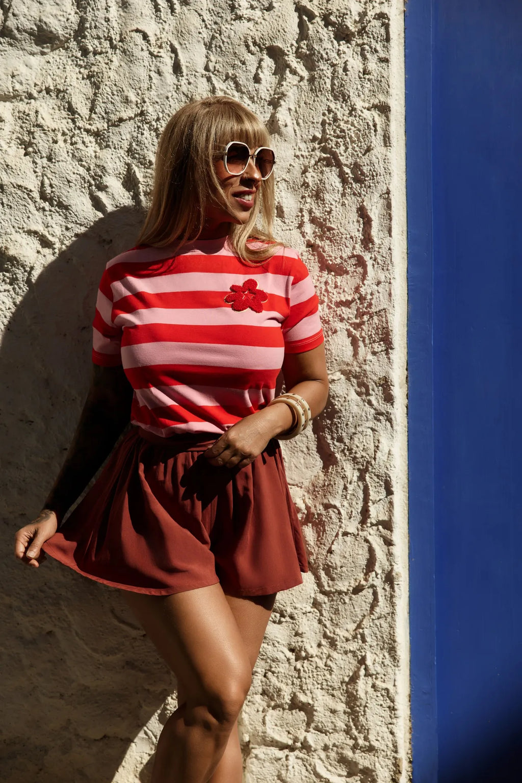 Bermudas fluidas con cintura alta marrones