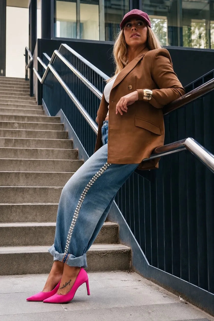 Blazer  polipiel efecto ante Camel