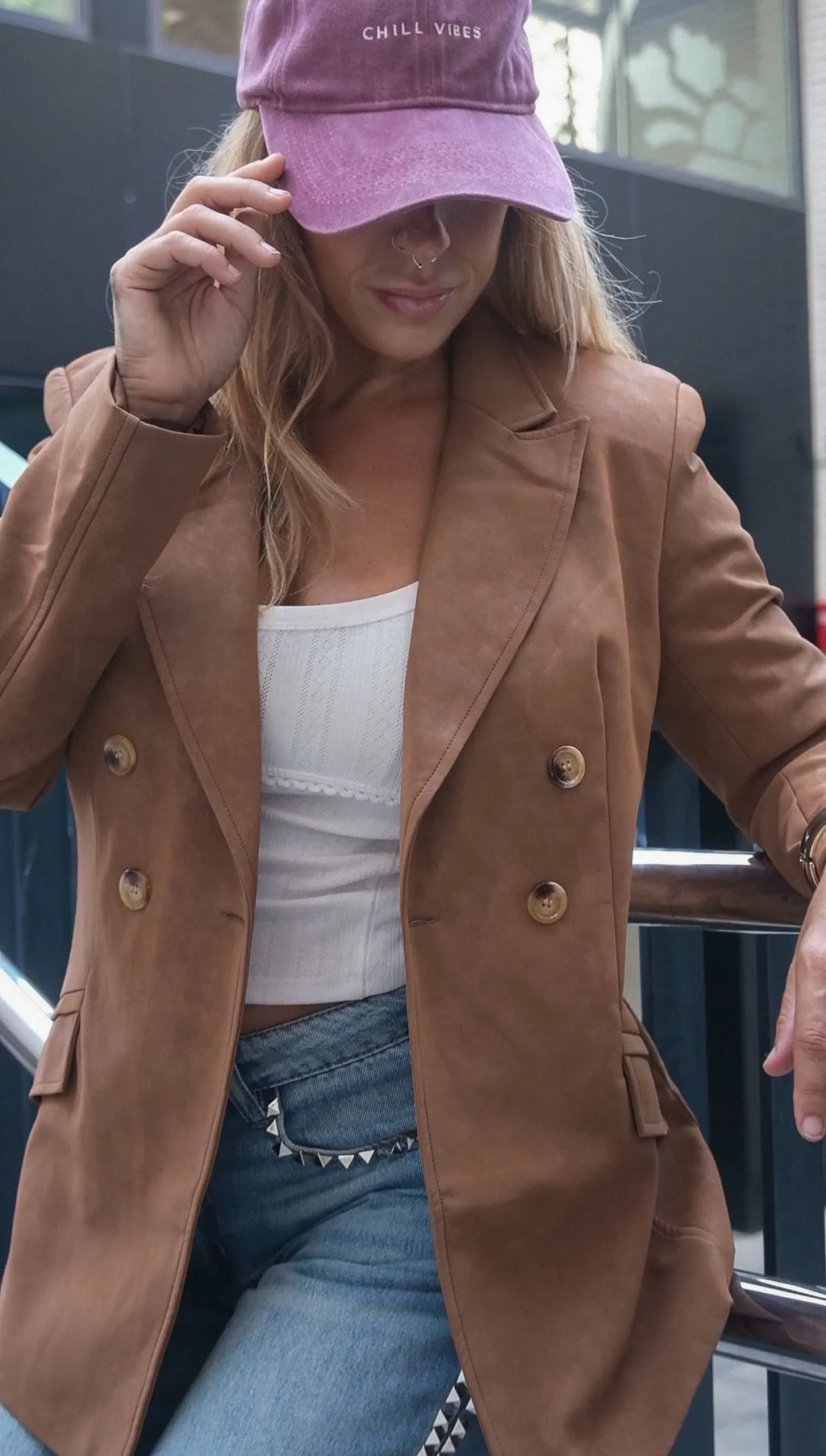 Blazer  polipiel efecto ante Camel