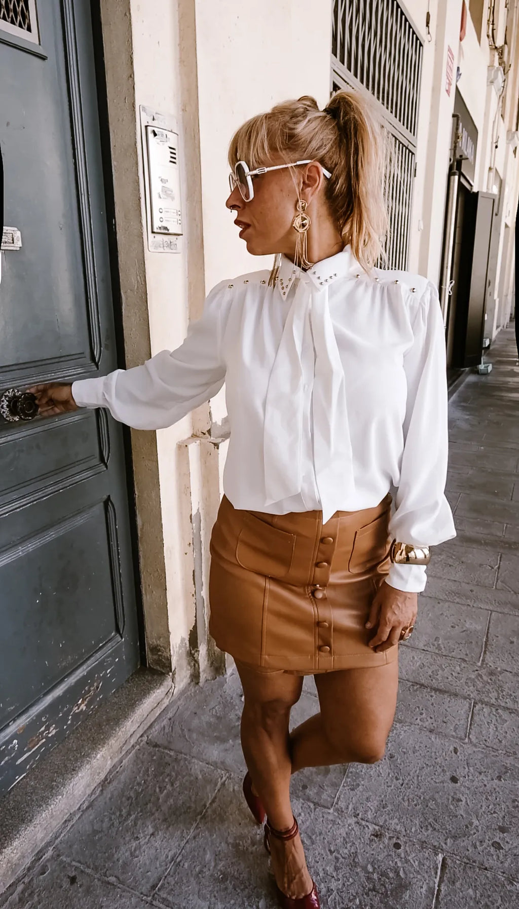 Falda efecto piel camel