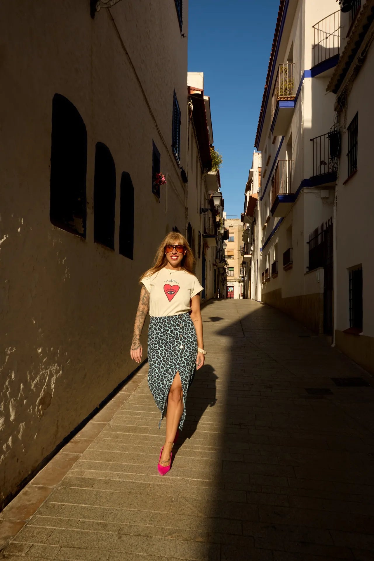 Falda midi animal print azul