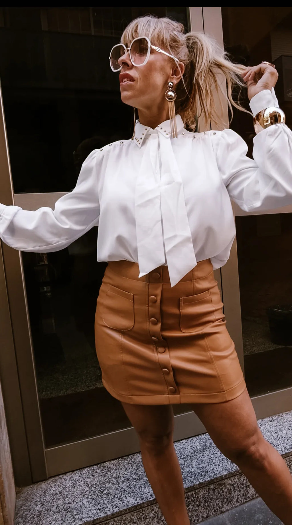 Falda efecto piel camel