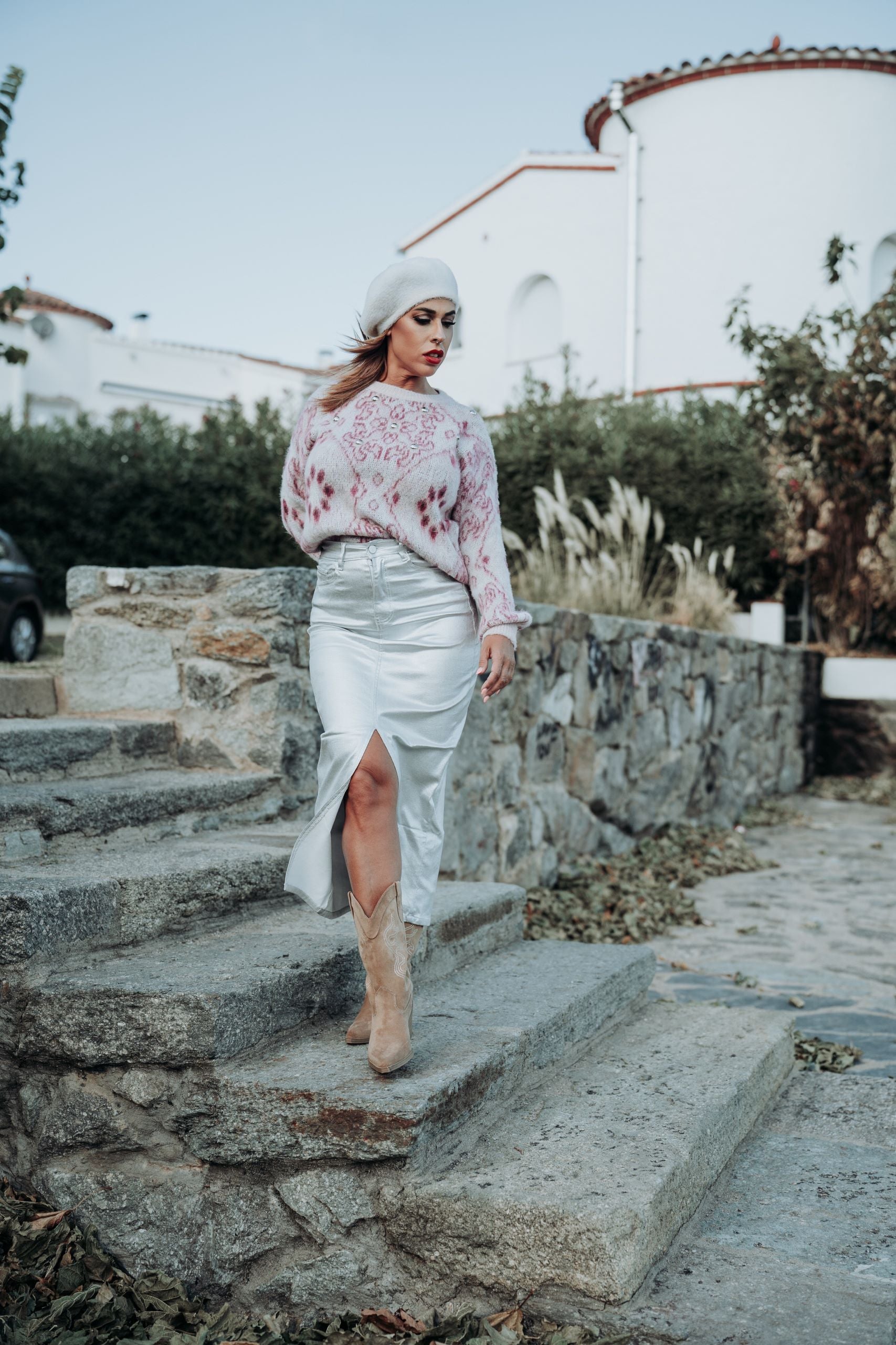 Cataleya-falda-midi-plateada