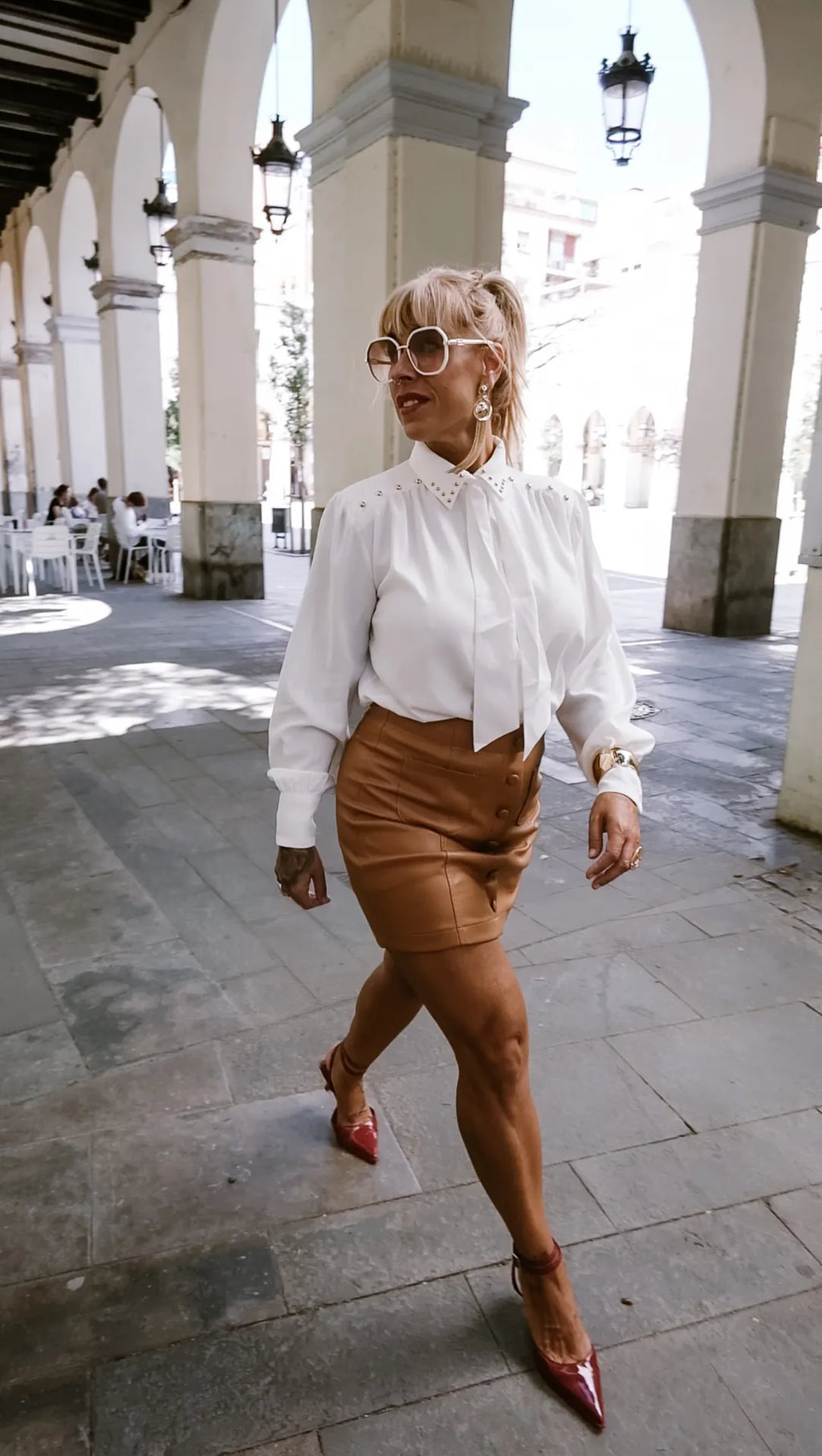 Falda efecto piel camel