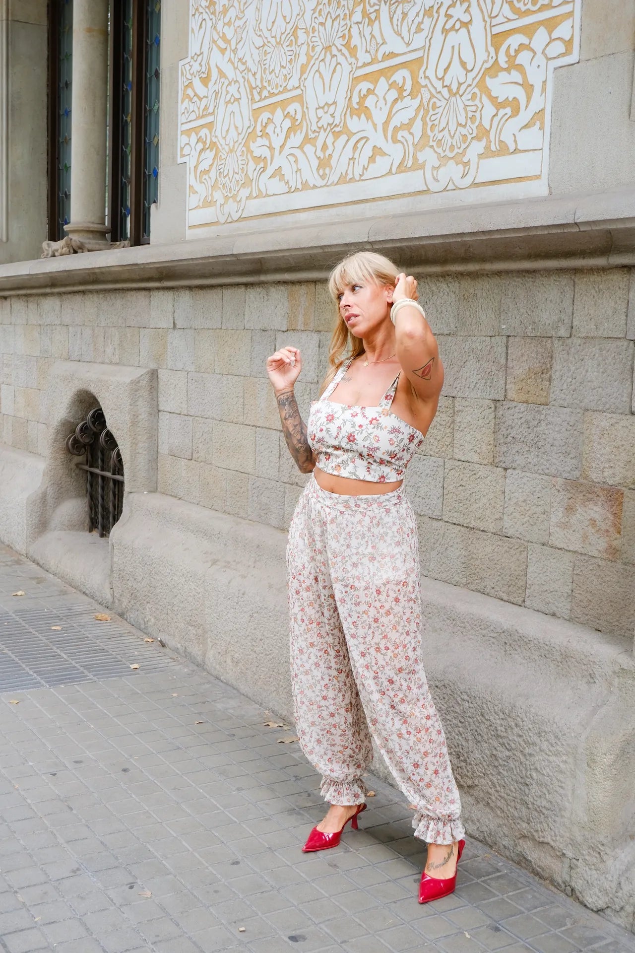 Pantalón de gasa floral