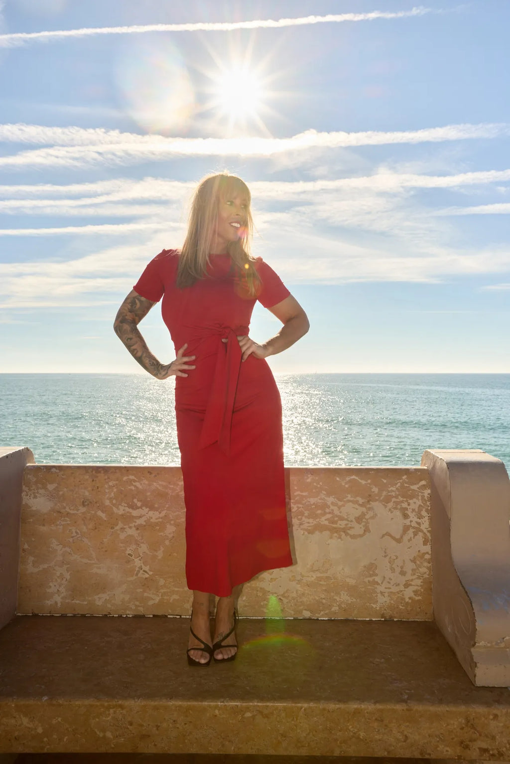 Vestido midi rojo lazo